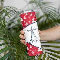 France Christmas Skinny Tumbler with Santa Wine Glass Eiffel Tower and Holiday Icons Design - Wonder Print Shop