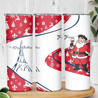 France Christmas Skinny Tumbler with Santa Wine Glass Eiffel Tower and Holiday Icons Design - Wonder Print Shop