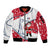 France Christmas Sleeve Zip Bomber Jacket with Santa Wine Glass Eiffel Tower and Holiday Icons Design - Wonder Print Shop