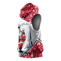 France Christmas Sleeveless Hoodie with Santa Wine Glass Eiffel Tower and Holiday Icons Design - Wonder Print Shop