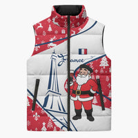 France Christmas Sleeveless Puffer Jacket with Santa Wine Glass Eiffel Tower and Holiday Icons Design - Wonder Print Shop