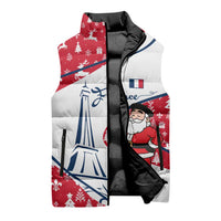 France Christmas Sleeveless Puffer Jacket with Santa Wine Glass Eiffel Tower and Holiday Icons Design - Wonder Print Shop