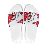 France Christmas Slide Sandals with Santa Wine Glass Eiffel Tower and Holiday Icons Design - Wonder Print Shop