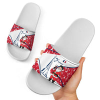 France Christmas Slide Sandals with Santa Wine Glass Eiffel Tower and Holiday Icons Design - Wonder Print Shop