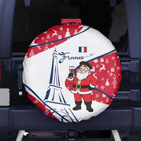 France Christmas Spare Tire Cover with Santa Wine Glass Eiffel Tower and Holiday Icons Design - Wonder Print Shop