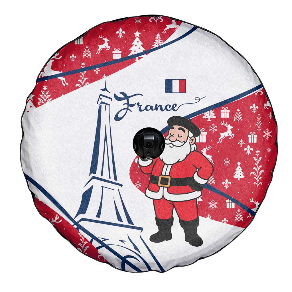 France Christmas Spare Tire Cover with Santa Wine Glass Eiffel Tower and Holiday Icons Design - Wonder Print Shop