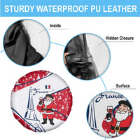 France Christmas Spare Tire Cover with Santa Wine Glass Eiffel Tower and Holiday Icons Design - Wonder Print Shop