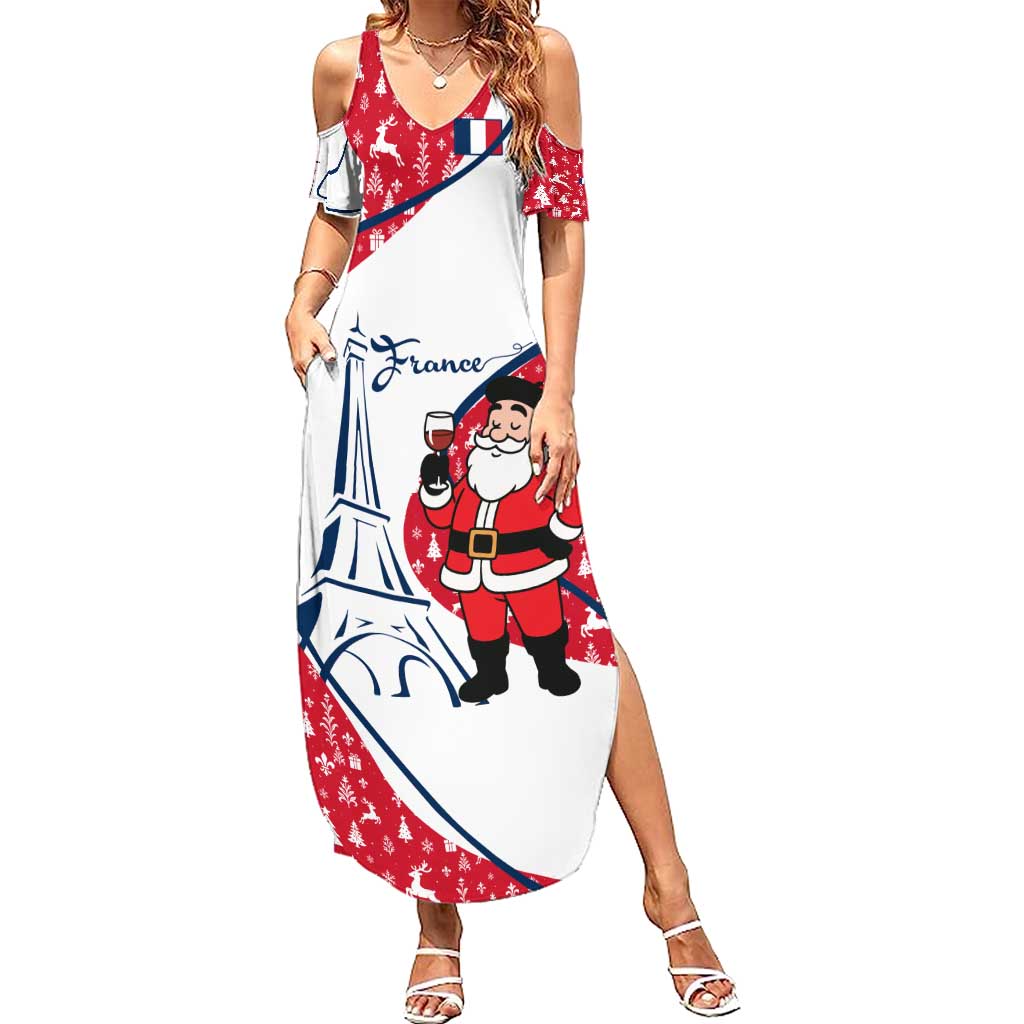 France Christmas Summer Maxi Dress with Santa Wine Glass Eiffel Tower and Holiday Icons Design - Wonder Print Shop