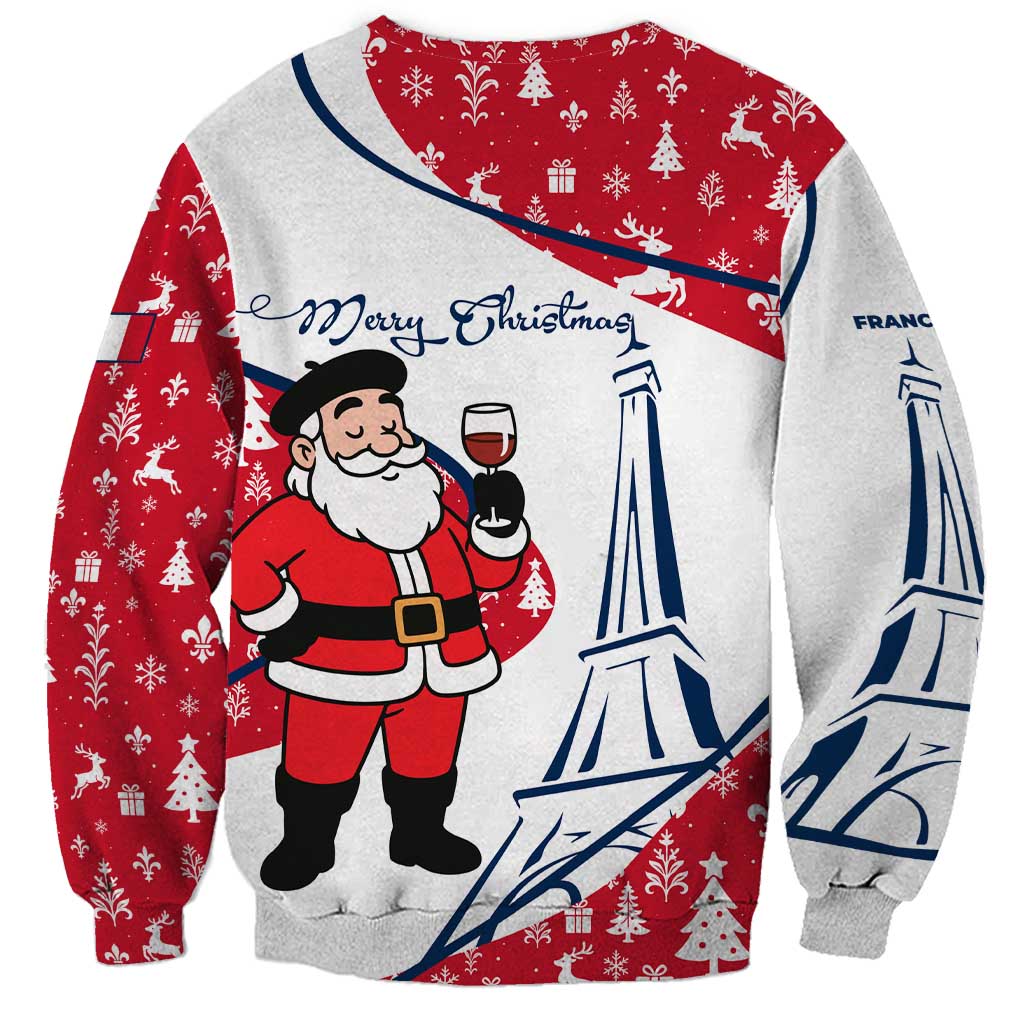 France Christmas Sweatshirt with Santa Wine Glass Eiffel Tower and Holiday Icons Design - Wonder Print Shop