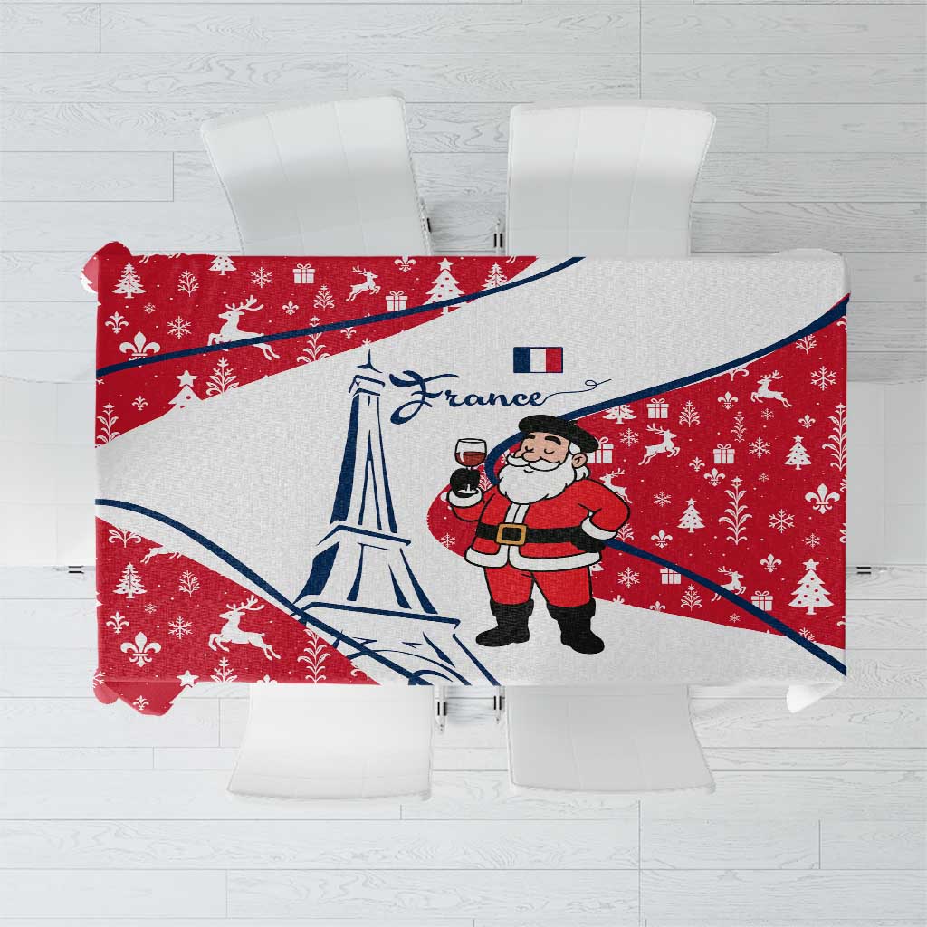 France Christmas Tablecloth with Santa Wine Glass Eiffel Tower and Holiday Icons Design - Wonder Print Shop