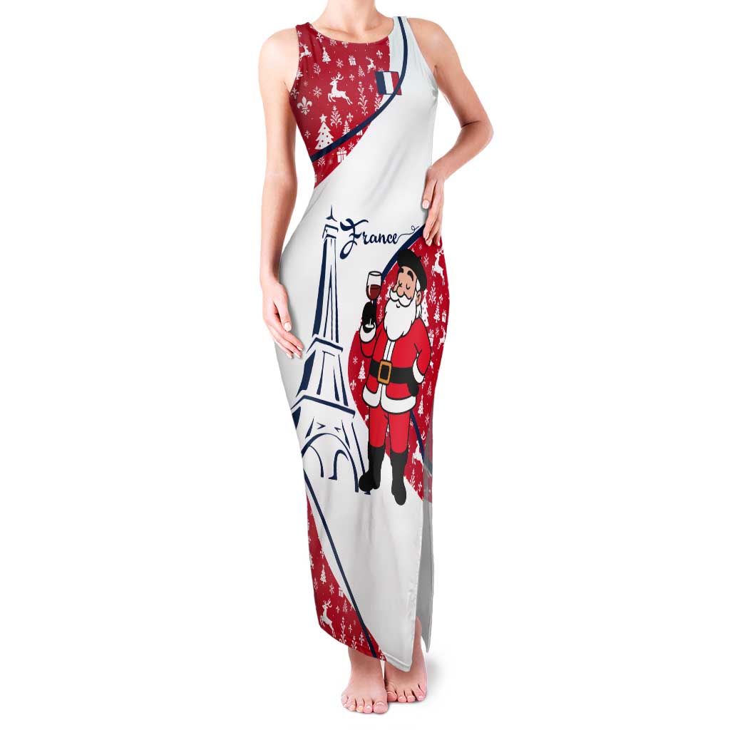 France Christmas Tank Maxi Dress with Santa Wine Glass Eiffel Tower and Holiday Icons Design - Wonder Print Shop