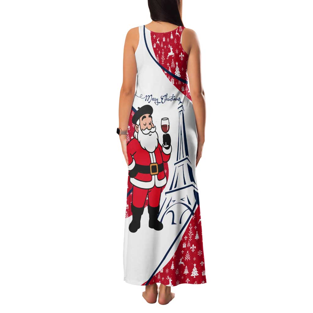 France Christmas Tank Maxi Dress with Santa Wine Glass Eiffel Tower and Holiday Icons Design - Wonder Print Shop