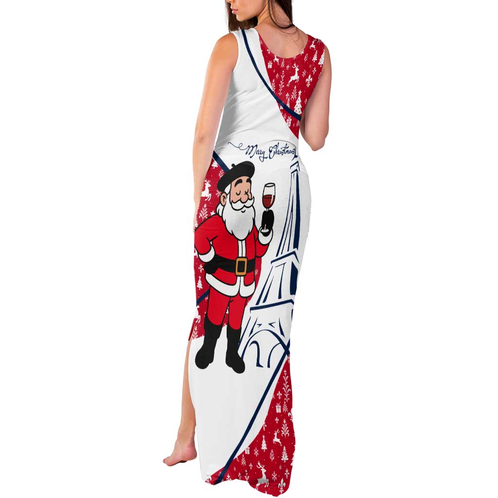 France Christmas Tank Maxi Dress with Santa Wine Glass Eiffel Tower and Holiday Icons Design - Wonder Print Shop