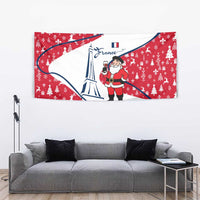 France Christmas Tapestry with Santa Wine Glass Eiffel Tower and Holiday Icons Design - Wonder Print Shop