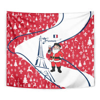 France Christmas Tapestry with Santa Wine Glass Eiffel Tower and Holiday Icons Design - Wonder Print Shop