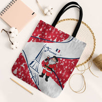 France Christmas Tote Bag with Santa Wine Glass Eiffel Tower and Holiday Icons Design - Wonder Print Shop