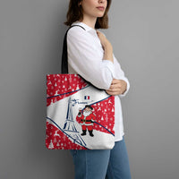 France Christmas Tote Bag with Santa Wine Glass Eiffel Tower and Holiday Icons Design - Wonder Print Shop