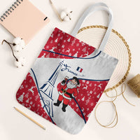 France Christmas Tote Bag with Santa Wine Glass Eiffel Tower and Holiday Icons Design - Wonder Print Shop