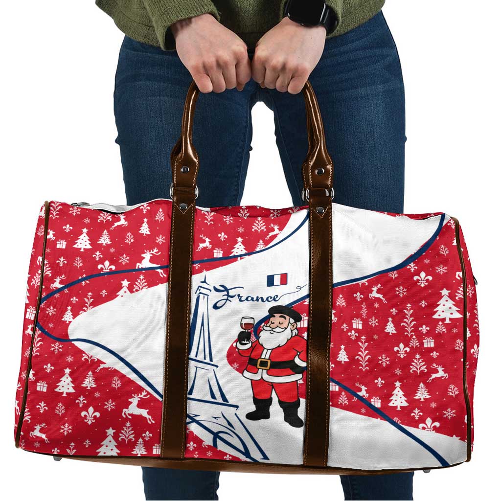 France Christmas Travel Bag with Santa Wine Glass Eiffel Tower and Holiday Icons Design - Wonder Print Shop