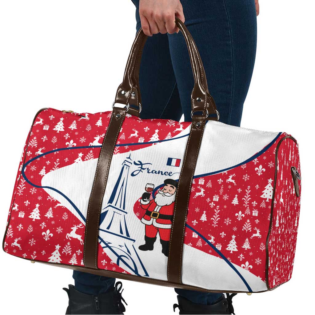 France Christmas Travel Bag with Santa Wine Glass Eiffel Tower and Holiday Icons Design - Wonder Print Shop