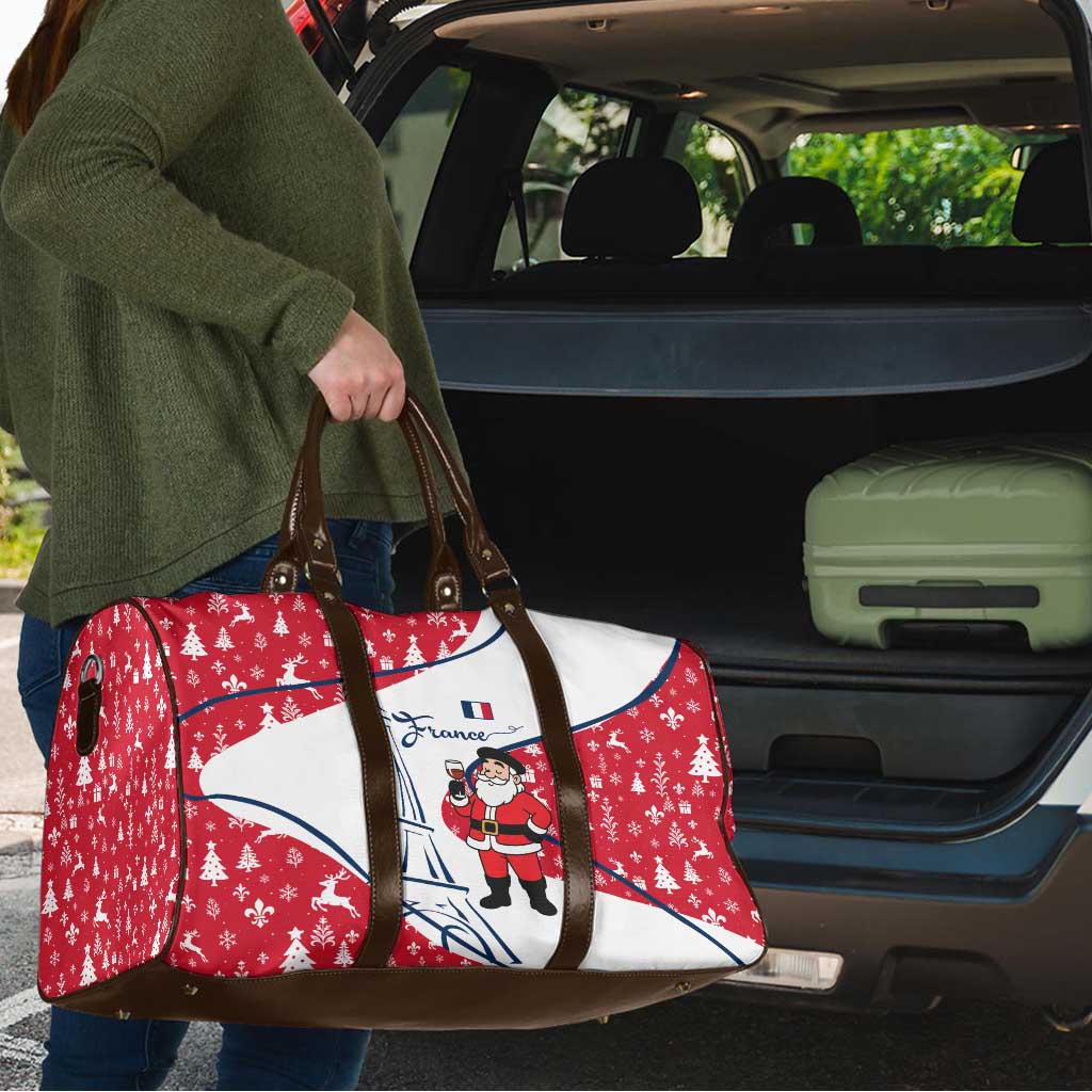 France Christmas Travel Bag with Santa Wine Glass Eiffel Tower and Holiday Icons Design - Wonder Print Shop