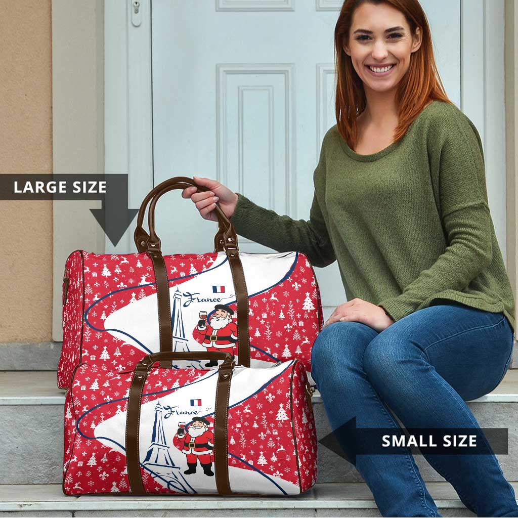 France Christmas Travel Bag with Santa Wine Glass Eiffel Tower and Holiday Icons Design - Wonder Print Shop