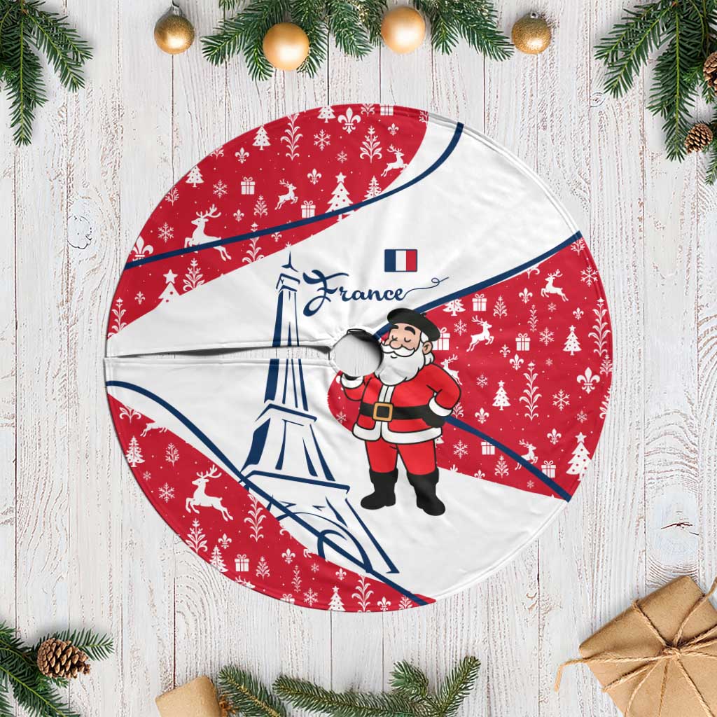 France Christmas Tree Skirt with Santa Wine Glass Eiffel Tower and Holiday Icons Design - Wonder Print Shop