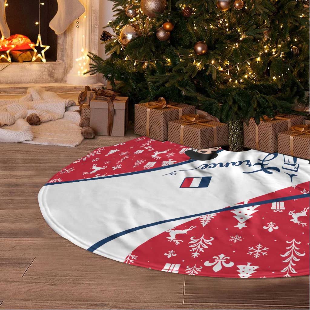 France Christmas Tree Skirt with Santa Wine Glass Eiffel Tower and Holiday Icons Design - Wonder Print Shop