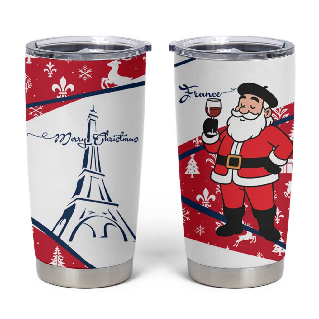 France Christmas Tumbler Cup with Santa Wine Glass Eiffel Tower and Holiday Icons Design - Wonder Print Shop