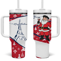 France Christmas Tumbler With Handle with Santa Wine Glass Eiffel Tower and Holiday Icons Design - Wonder Print Shop