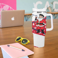 France Christmas Tumbler With Handle with Santa Wine Glass Eiffel Tower and Holiday Icons Design - Wonder Print Shop
