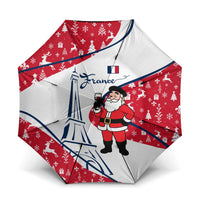 France Christmas Umbrella with Santa Wine Glass Eiffel Tower and Holiday Icons Design - Wonder Print Shop