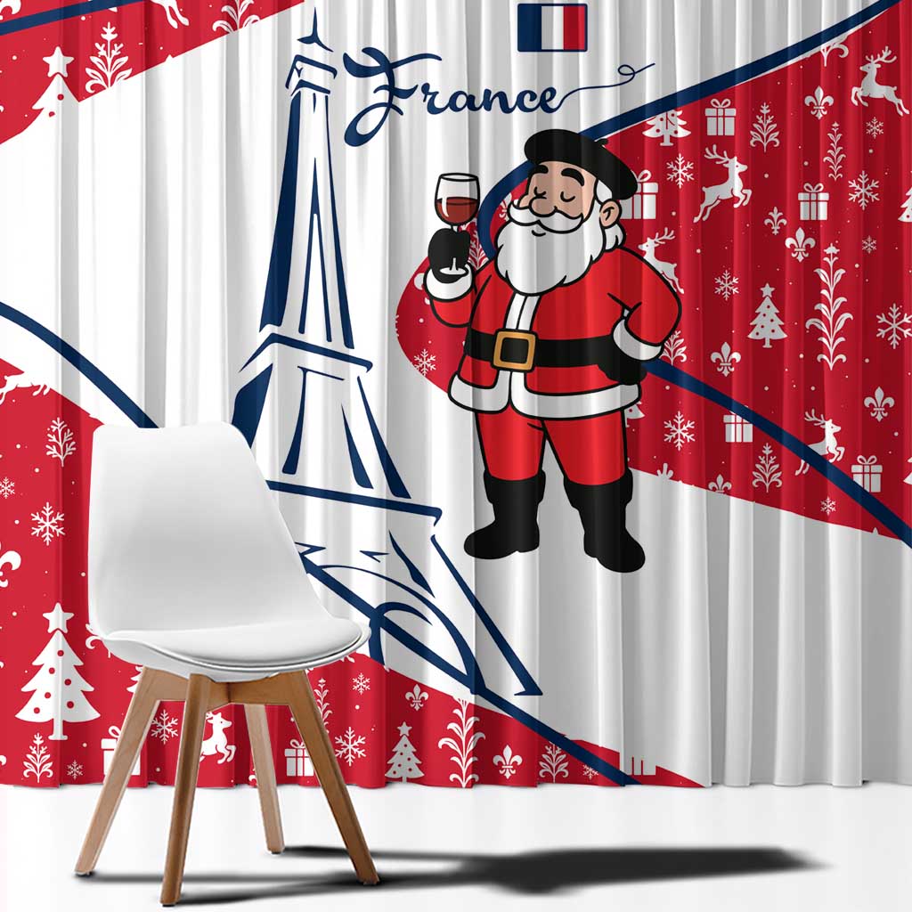 France Christmas Window Curtain with Santa Wine Glass Eiffel Tower and Holiday Icons Design - Wonder Print Shop