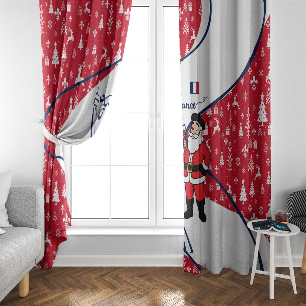 France Christmas Window Curtain with Santa Wine Glass Eiffel Tower and Holiday Icons Design - Wonder Print Shop