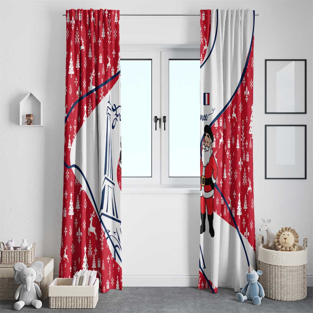 France Christmas Window Curtain with Santa Wine Glass Eiffel Tower and Holiday Icons Design - Wonder Print Shop
