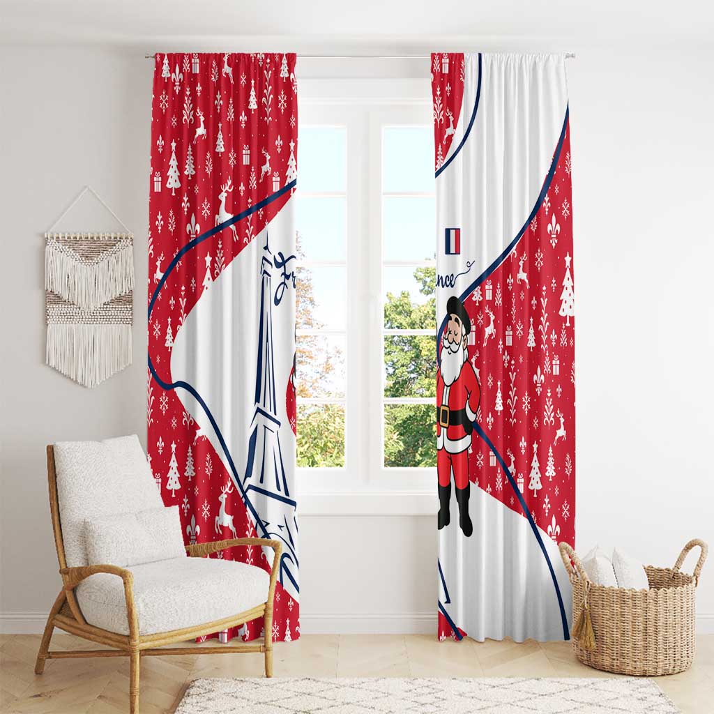 France Christmas Window Curtain with Santa Wine Glass Eiffel Tower and Holiday Icons Design - Wonder Print Shop