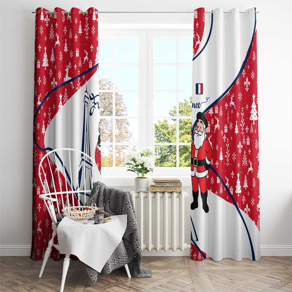 France Christmas Window Curtain with Santa Wine Glass Eiffel Tower and Holiday Icons Design - Wonder Print Shop