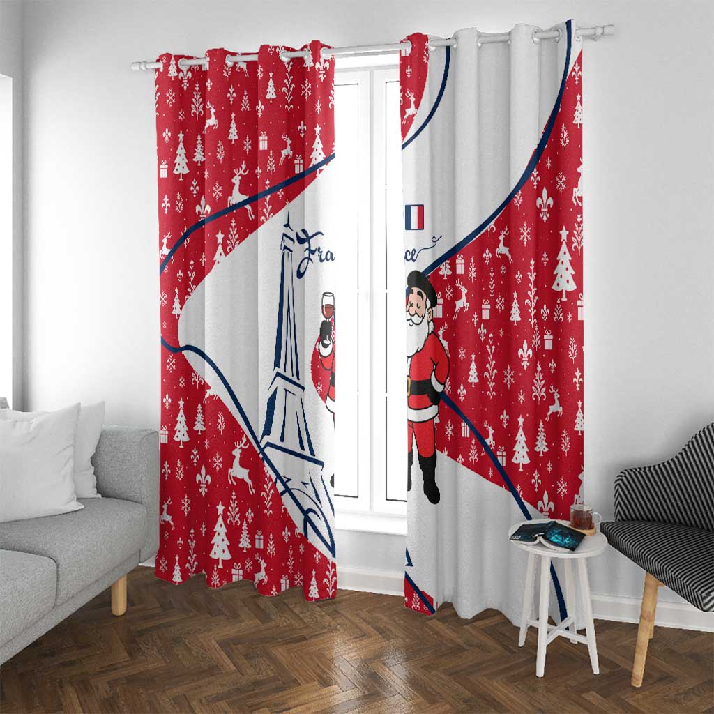 France Christmas Window Curtain with Santa Wine Glass Eiffel Tower and Holiday Icons Design - Wonder Print Shop