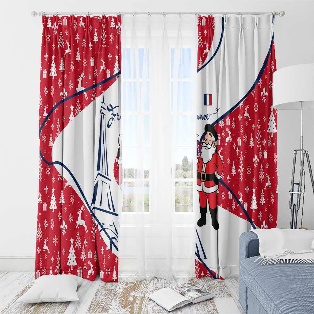 France Christmas Window Curtain with Santa Wine Glass Eiffel Tower and Holiday Icons Design - Wonder Print Shop
