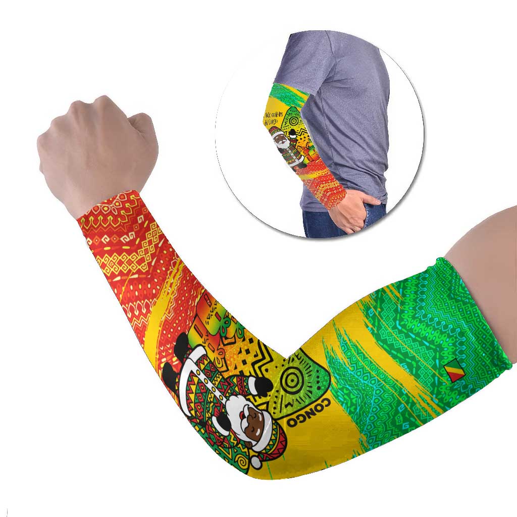 Congo Christmas Arm Sleeves with African Santa Tribal Tree and Colorful Gift Design - Wonder Print Shop