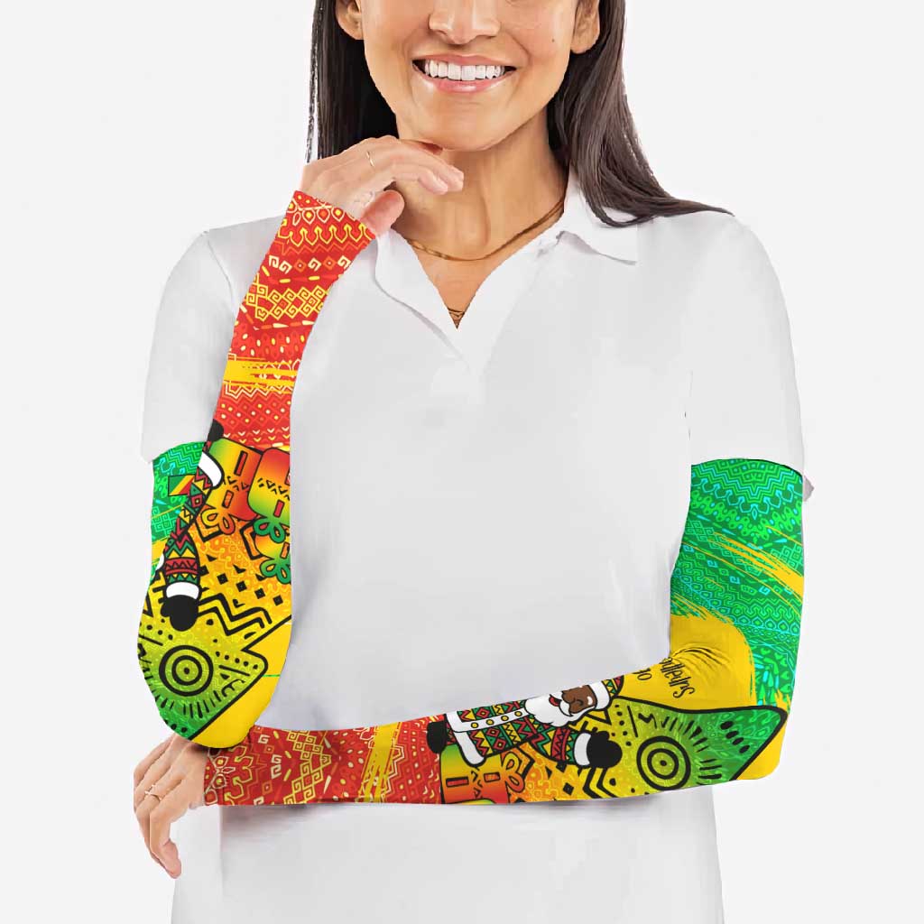 Congo Christmas Arm Sleeves with African Santa Tribal Tree and Colorful Gift Design - Wonder Print Shop