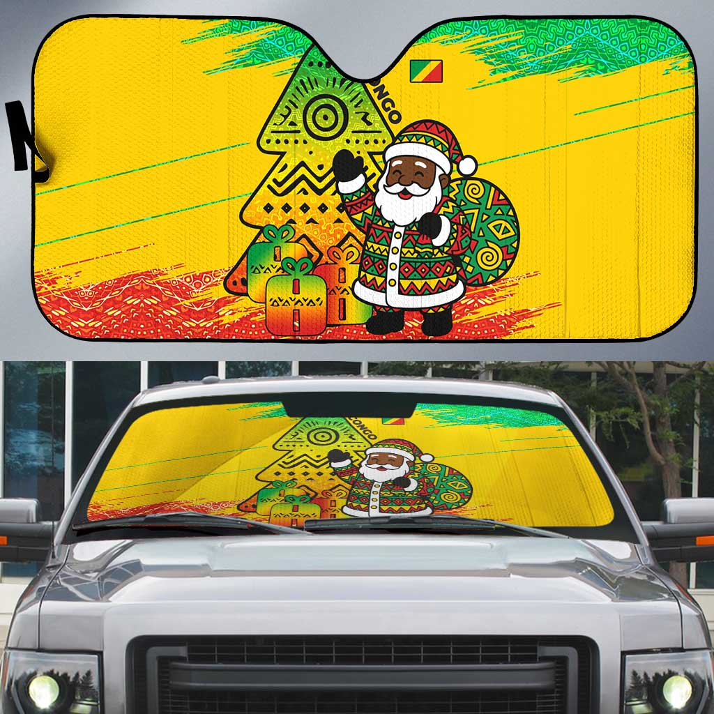 Congo Christmas Auto Sun Shade with African Santa Tribal Tree and Colorful Gift Design - Wonder Print Shop