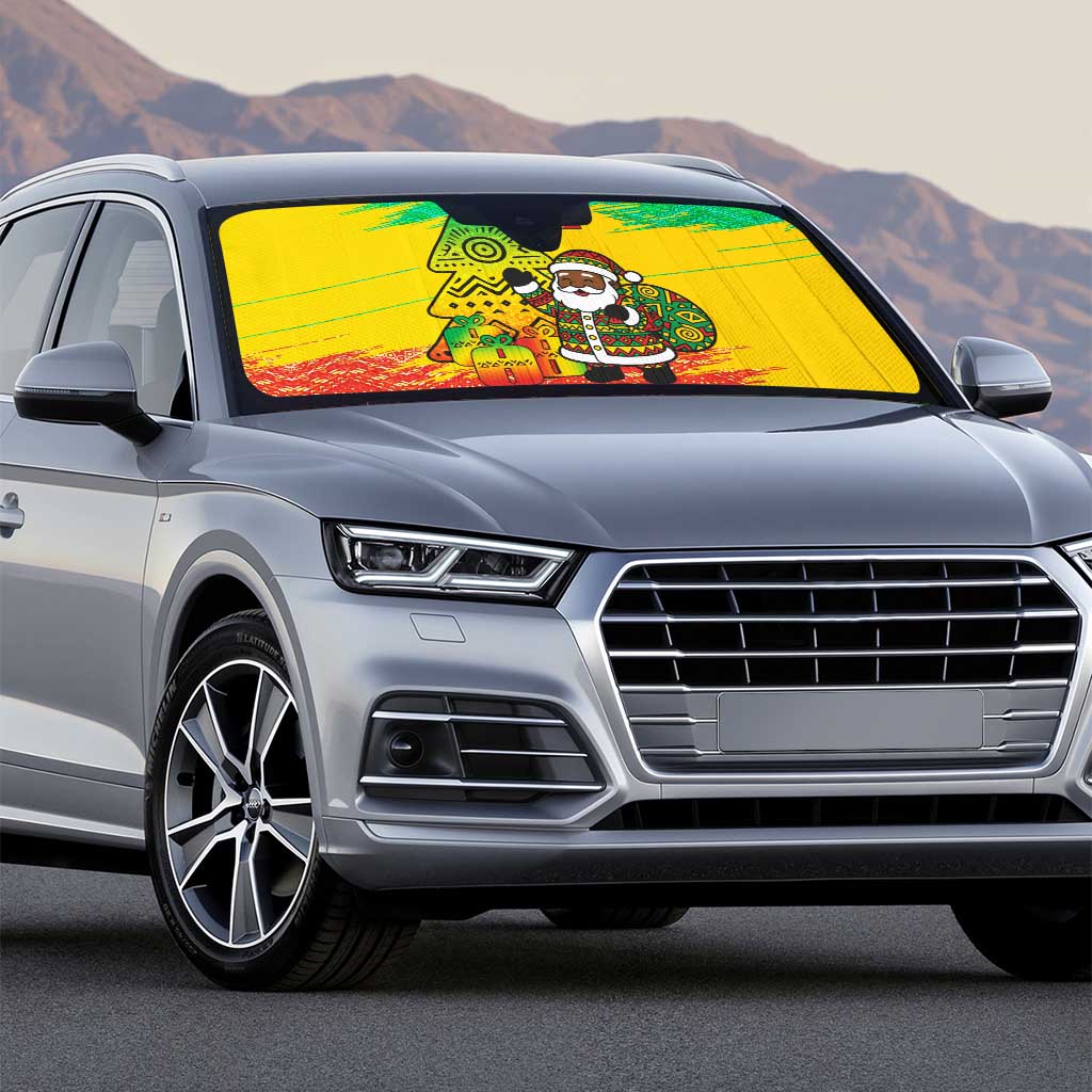 Congo Christmas Auto Sun Shade with African Santa Tribal Tree and Colorful Gift Design - Wonder Print Shop