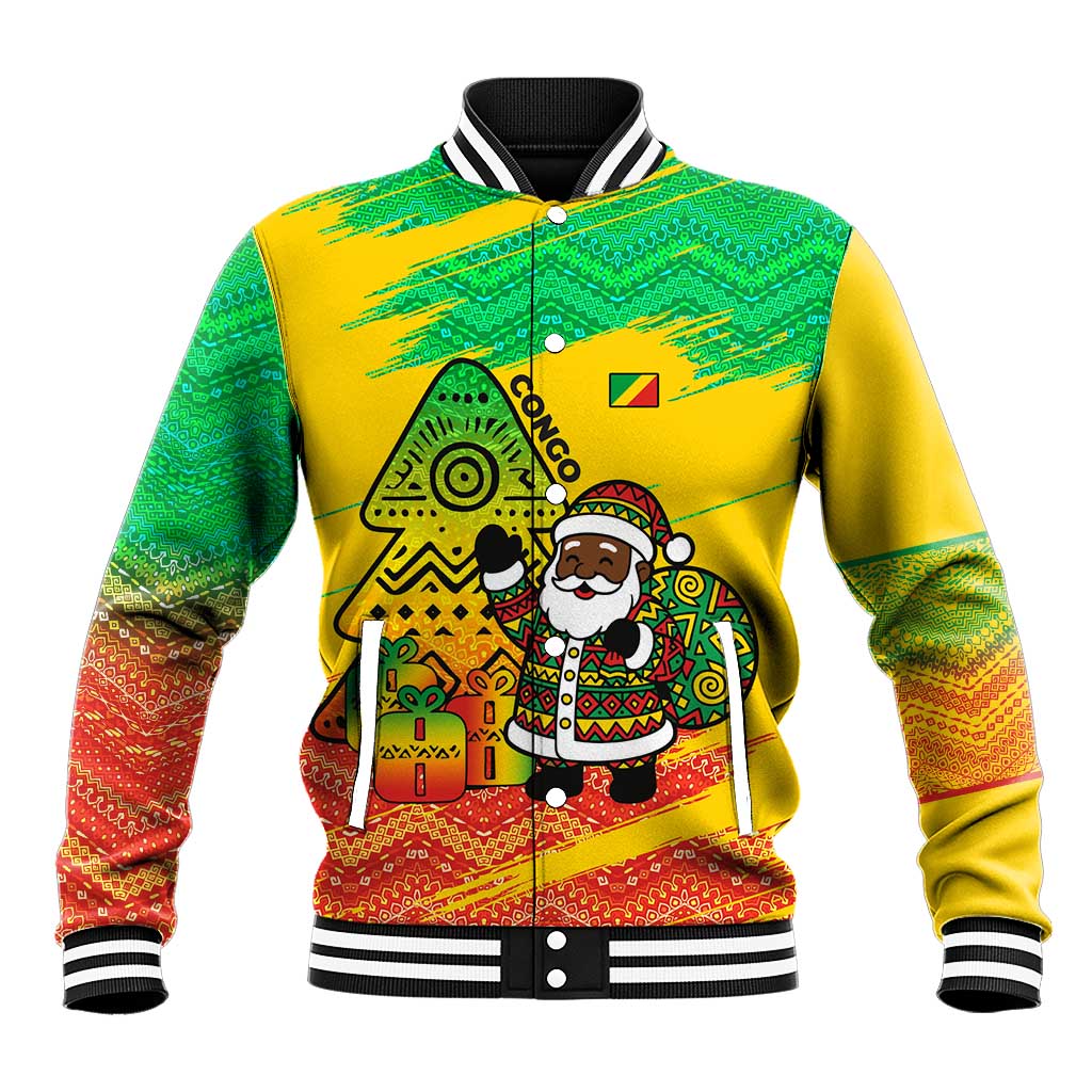 Congo Christmas Baseball Jacket with African Santa Tribal Tree and Colorful Gift Design - Wonder Print Shop