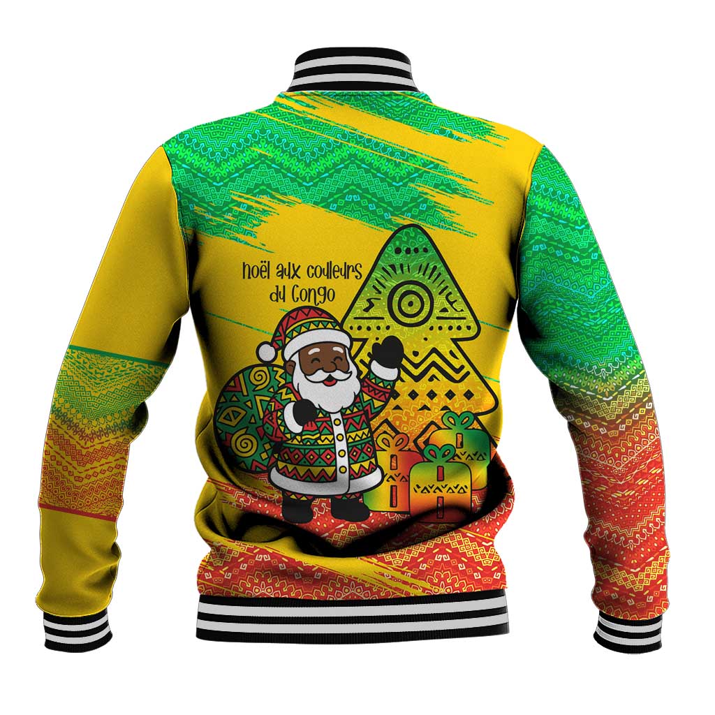 Congo Christmas Baseball Jacket with African Santa Tribal Tree and Colorful Gift Design - Wonder Print Shop