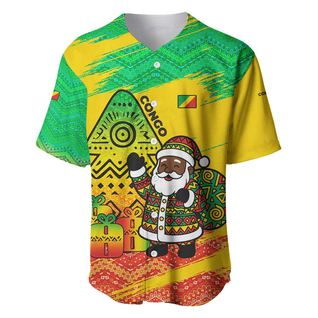 Congo Christmas Baseball Jersey with African Santa Tribal Tree and Colorful Gift Design - Wonder Print Shop