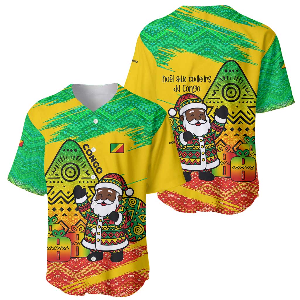 Congo Christmas Baseball Jersey with African Santa Tribal Tree and Colorful Gift Design - Wonder Print Shop