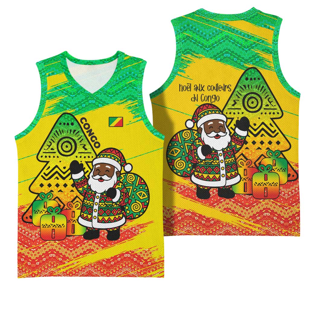Congo Christmas Basketball Jersey with African Santa Tribal Tree and Colorful Gift Design - Wonder Print Shop