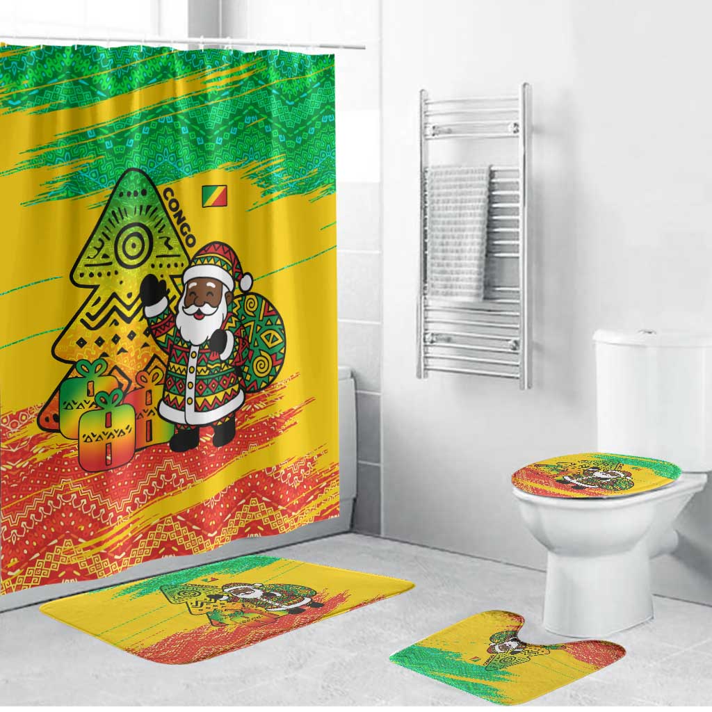 Congo Christmas Bathroom Set with African Santa Tribal Tree and Colorful Gift Design - Wonder Print Shop