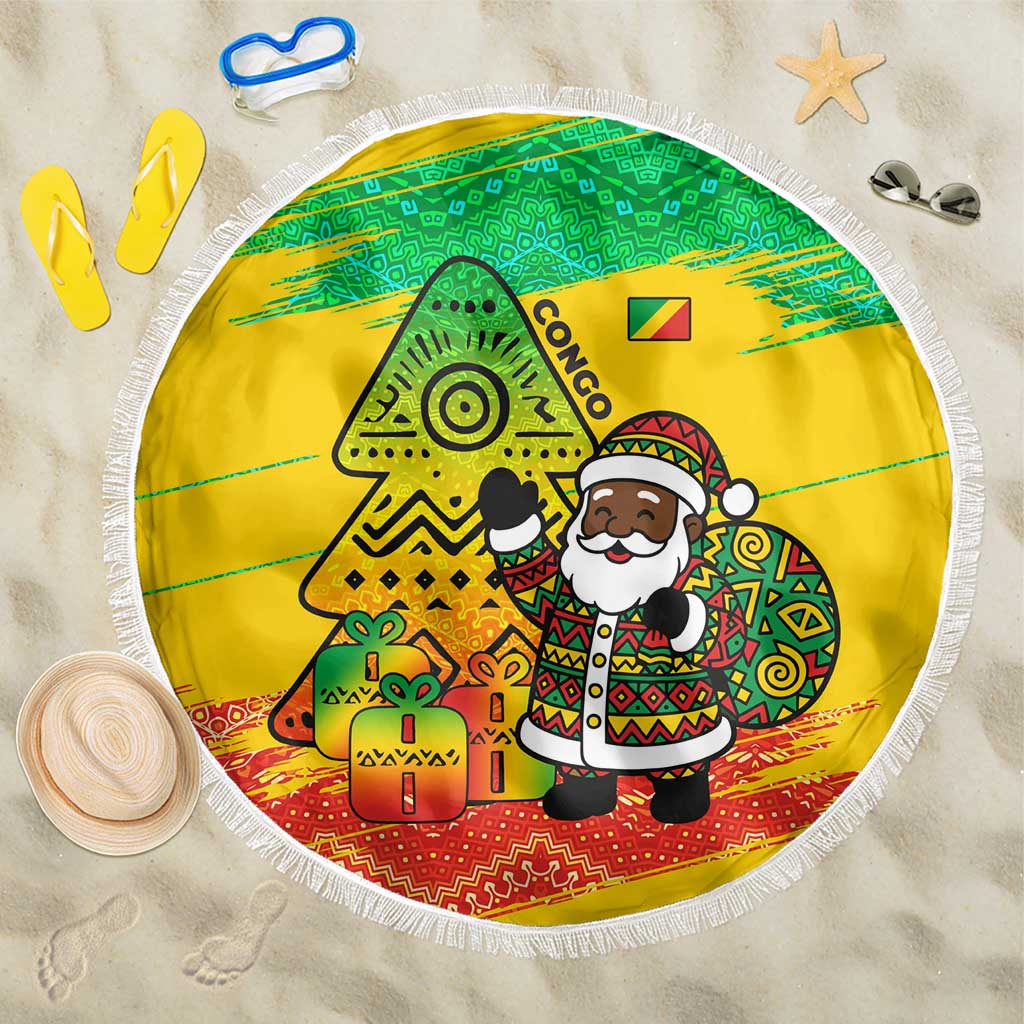 Congo Christmas Beach Blanket with African Santa Tribal Tree and Colorful Gift Design - Wonder Print Shop